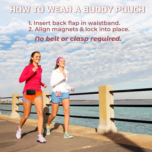 Running Buddy Unisex Magnetic Buddy Pouch | Beltess, Chafe & Bounce Free | Water-Resistant & Magnetic Closure | 2 Sizes - Mini & Mini Plus | Running, Walking, Traveling | Men & Women - Black or Blue