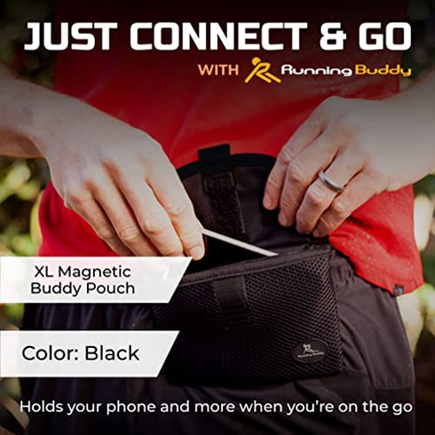 Running Buddy XL Running Fanny Pack for Men & Women - Black | Running Waist Pack for Running, Hiking, Cycling | Phone, Money & Key Holder - No Bounce, Chafe, Slip | Water Resistant & Sweat Proof