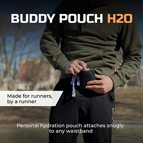 Running Buddy Magnetic H2O Pouch - Black | 4x4 in, Includes 7 Oz Water Bottle | Runners Hydration Bottle Holder | Beltless, No Chafe, No Bounce | Great for Running, Walking & Travel | for Men & Women