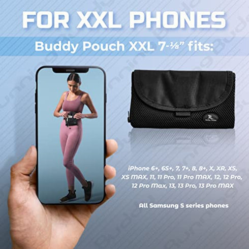 Running Buddy XXL Running Fanny Pack for Men & Women - Black | Running Waist Pack for Running, Hiking, Cycling | Phone, Money & Key Holder - No Bounce, Chafe, Slip | Water Resistant & Sweat Proof