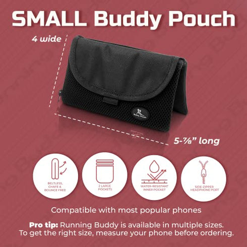 Running Buddy Magnetic Running Fanny Pack for Men & Women | Hiking, Cycling, Running Waist Pack Holds Phone, Money, Key, Treats | Small - 5-7/8 in x 4 in | Water-Resistant, No Bounce, No Chafe - Black