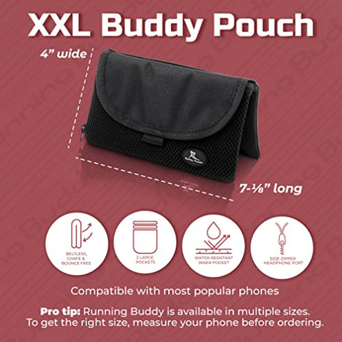Running Buddy XXL Running Fanny Pack for Men & Women - Black | Running Waist Pack for Running, Hiking, Cycling | Phone, Money & Key Holder - No Bounce, Chafe, Slip | Water Resistant & Sweat Proof